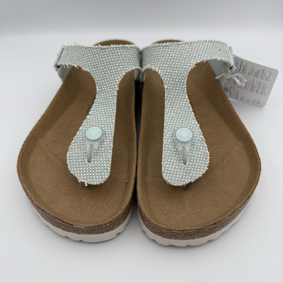 Birkenstock Shoes - Birkenstock Gizeh Sandals Vegan Textured M6/W8 Slip On Light Blue T-Bar Thong